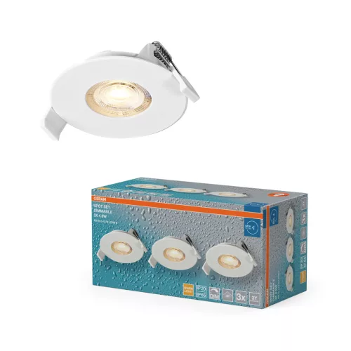 OSRAM beépíthető (recess) LED spot lámpa IP65, beltéri / fedett kültéri, fehér, 280 lm, 4,9 W, 2700 K, alumínium és műanyag, IP65, átmérő: 85 mm, fix 3 db-os szett, dimmelhető ( 4099854596124 )
