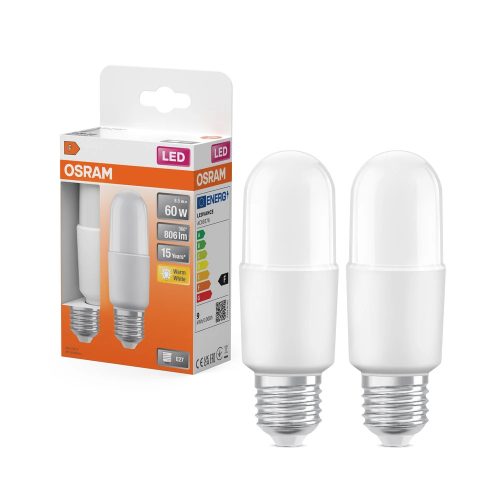OSRAM Star LED rúd izzó, cső forma, matt plasztik búra, E27 foglalat, 8,5W, 806lm, 2700K, meleg, 2db