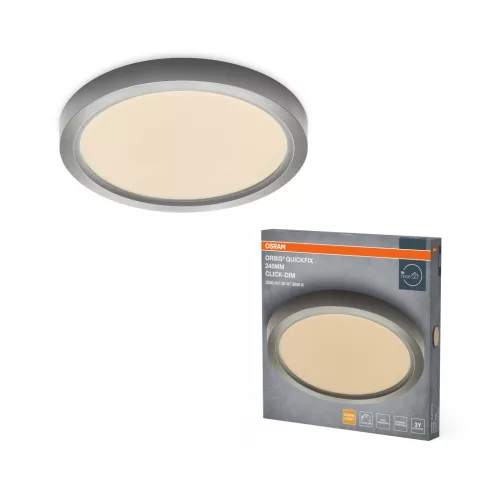 OSRAM Orbis Quickfix kerek LED mennyezeti lámpa, beltéri, ezüst, 2100 lm, 20 W, 3000 K, fém és ABS, IP20, átmérő: 245 mm, kattintásos dimmelhető (Touch DIM) ( 4099854604324 )