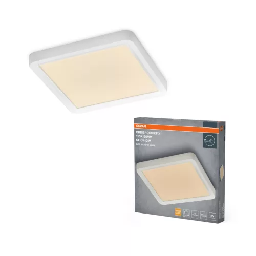 OSRAM Orbis Quickfix négyszögletes LED mennyezeti lámpa, beltéri, fehér, 1200 lm, 16 W, 3000 K, fém és ABS, IP20, méret: 195 × 195 mm, kattintásos dimmelhető (Touch DIM) ( 4099854604720 )
