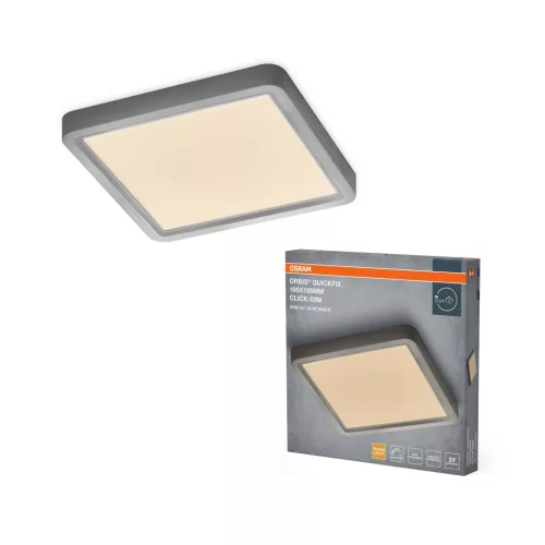 OSRAM Orbis Quickfix négyszögletes LED mennyezeti lámpa, beltéri, ezüst, 1200 lm, 16 W, 3000 K, fém és ABS, IP20, méret: 195 × 195 mm, kattintásos dimmelhető (Touch DIM) ( 4099854604805 )