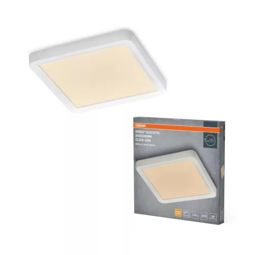 OSRAM Orbis Quickfix négyszögletes LED mennyezeti lámpa, beltéri, fehér, 2100 lm, 20 W, 3000 K, fém és ABS, IP20, méret: 245 × 245 mm, kattintásos dimmelhető (Touch DIM) ( 4099854604843 )