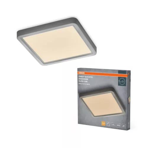 OSRAM Orbis Quickfix négyszögletes LED mennyezeti lámpa, beltéri, ezüst, 2100 lm, 20 W, 3000 K, fém és ABS, IP20, méret: 245 × 245 mm, kattintásos dimmelhető (Touch DIM) ( 4099854604867 )