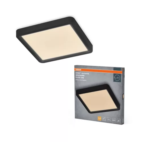 OSRAM Orbis Quickfix négyszögletes LED mennyezeti lámpa, beltéri, fekete, 2500 lm, 24 W, 3000 K, fém és ABS, IP20, méret: 320 × 320 mm, kattintásos dimmelhető (Touch DIM) ( 4099854604881 )