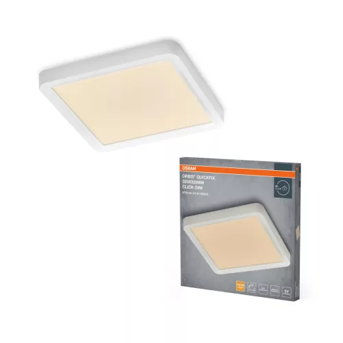 OSRAM Orbis Quickfix négyszögletes LED mennyezeti lámpa, beltéri, fehér, 2500 lm, 24 W, 3000 K, fém és ABS, IP20, méret: 320 × 320 mm, kattintásos dimmelhető (Touch DIM) ( 4099854604904 )