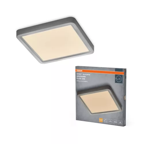 OSRAM Orbis Quickfix négyszögletes LED mennyezeti lámpa, beltéri, ezüst, 2500 lm, 24 W, 3000 K, fém és ABS, IP20, méret: 320 × 320 mm, kattintásos dimmelhető (Touch DIM) ( 4099854604928 )