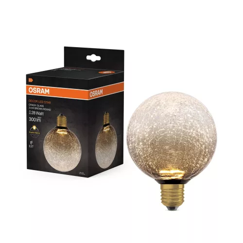 OSRAM DECOR LED izzó repedezett üveg, E27 foglalat, 3,5W, 300lm, 2700K meleg fehér, 125mm átmérőjű