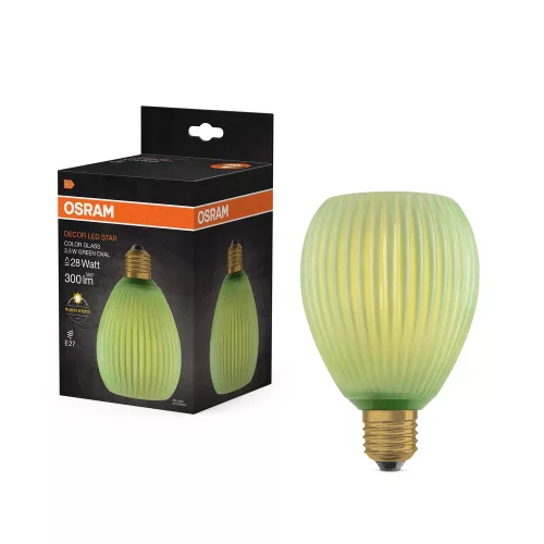 OSRAM DECOR LED izzó, színes üveg búra, E27 foglalat, 3,5W, 300lm, 2700K, 110mm átmérő, A-verzió