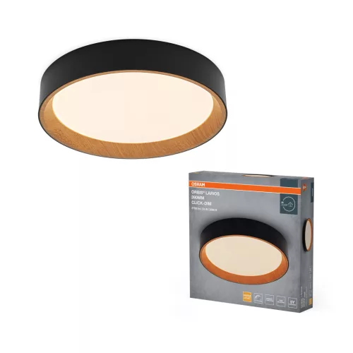 OSRAM Orbis Larios kerek LED mennyezeti lámpa, beltéri, fekete, fa dekor, 1450 lm, 24 W, 3000 K, fém, IP20, átmérő: 390 mm, kattintásos dimmelhető ( 4099854618307 )