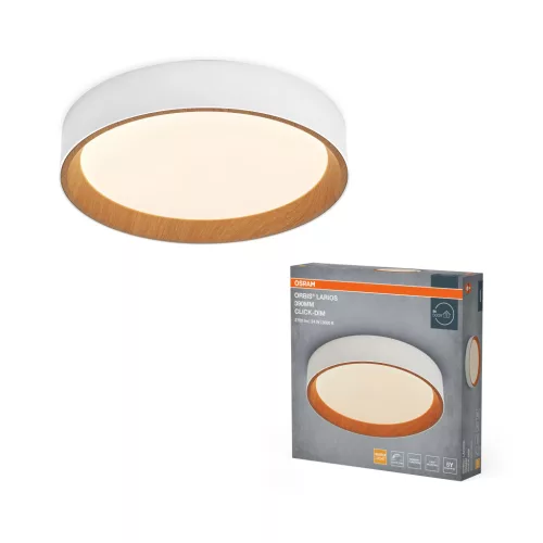 OSRAM Orbis Larios kerek LED mennyezeti lámpa, beltéri, fa dekor, fehér, 1450 lm, 24 W, 3000 K, fém, IP20, átmérő: 390 mm, kattintásos dimmelhető ( 4099854618369 )