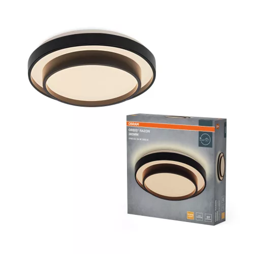 OSRAM Orbis Razon kerek LED mennyezeti lámpa, beltéri, fekete, 1450 lm, 24 W, 3000 K, fém, IP20, átmérő: 385 mm ( 4099854624841 )