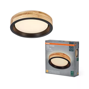   OSRAM Orbis Mariano kerek LED mennyezeti lámpa, beltéri, fekete, fa dekor, 1000 lm, 16 W, 3000 K, fém és fa, IP20, átmérő: 310 mm, kattintásos dimmelhető ( 4099854626623 )