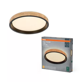   OSRAM Orbis Mariano kerek LED mennyezeti lámpa, beltéri, fekete, fa dekor, 2000 lm, 36 W, 3000 K, fém és fa, IP20, átmérő: 510 mm, kattintásos dimmelhető ( 4099854626678 )