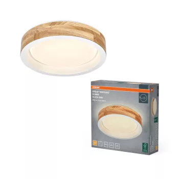   OSRAM Orbis Mariano kerek LED mennyezeti lámpa, beltéri, fa dekor, fehér, 1000 lm, 16 W, 3000 K, fém és fa, IP20, átmérő: 310 mm, kattintásos dimmelhető ( 4099854626692 )