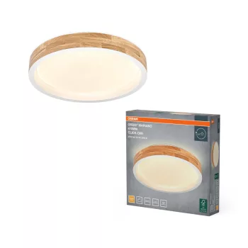   OSRAM Orbis Mariano kerek LED mennyezeti lámpa, beltéri, fa dekor, fehér, 1450 lm, 24 W, 3000 K, fém és fa, IP20, átmérő: 410 mm, kattintásos dimmelhető ( 4099854626715 )