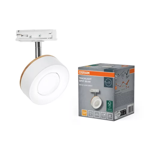 OSRAM Tracklight sínrendszerhez Beam LED spot lámpa, beltéri, fehér, 300 lm, 4,8 W, 3000 K, (PC), fa és fém, IP20, hossz: 132 mm ( 4099854631221 )