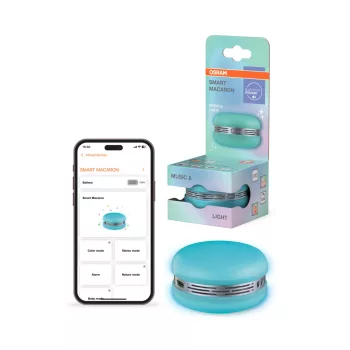   OSRAM SMART+ Bluetooth Macaron hangszóró giroszkópos fényvezérlésű LED hangulatlámpával, RGB, beltéri, kék, 1,75 W, műanyag, IP20, hossz: 40,2 mm, magasság: 66 mm, dimmelhető ( 4099854667800 )
