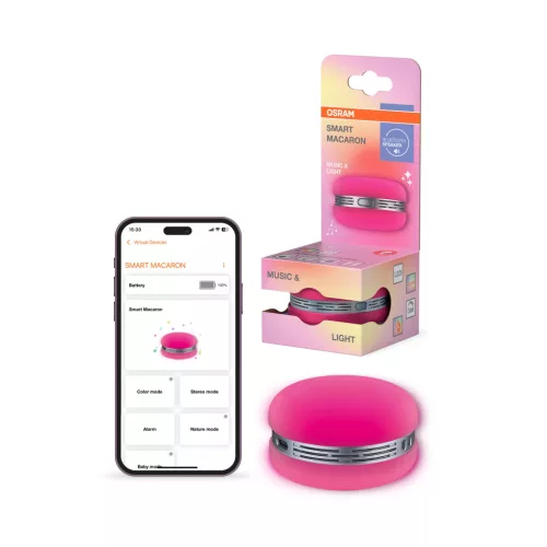 OSRAM SMART+ Bluetooth Macaron hangszóró giroszkópos fényvezérlésű LED hangulatlámpával, RGB, beltéri, rózsaszín, 1,75 W, műanyag, IP20, hossz: 40,2 mm, magasság: 66 mm, dimmelhető ( 4099854667824 )