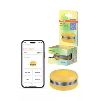   OSRAM SMART+ Bluetooth Macaron hangszóró giroszkópos fényvezérlésű LED hangulatlámpával, RGB, beltéri, sárga, 1,75 W, műanyag, IP20, hossz: 40,2 mm, magasság: 66 mm, dimmelhető ( 4099854667848 )