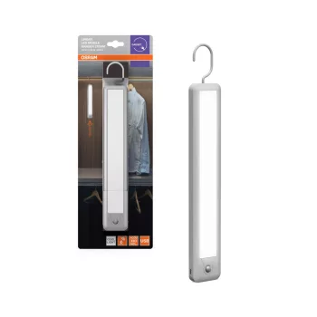   OSRAM Linear LED gardróbba / szekrénybe akasztható rúdlámpa akkumulátoros mozgásérzékelővel, USB-ről tölthető, beltéri, fehér, 120 lm, 2,35 W, 4000 K, (PC) és ABS, IP20, hossz: 270 mm ( 4099854668739 )