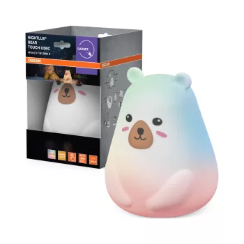   OSRAM NIGHTLUX® Touch RGBW gyerekszobai éjszakai hangulatlámpa maci formájú, USB-C tölthető, RGBW, beltéri, fehér, 40 lm, 0,7 W, 3000 K, szilikon, IP20, magasság: 170 mm, dimmelhető ( 4099854670084 )