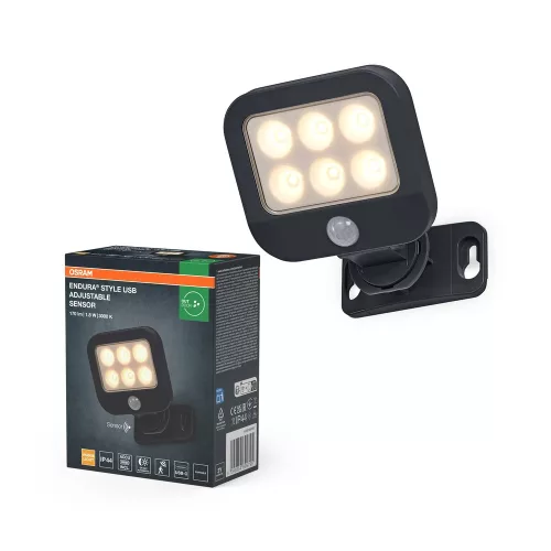 OSRAM Endura USB Adjustable szenzoros fali lámpa, sötétszürke, 1,8W 140lm 3000K, IP44, PIR
