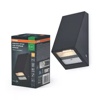 OSRAM Endura USB Wall Step szenzoros fali lámpa, sötétszürke, 1,5W 120lm 3000K, IP44, acél