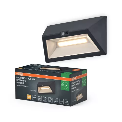 OSRAM Endura USB Wall Step szenzoros fali lámpa, sötétszürke, 1,5W 110lm 3000K, IP44, PIR 3-5m