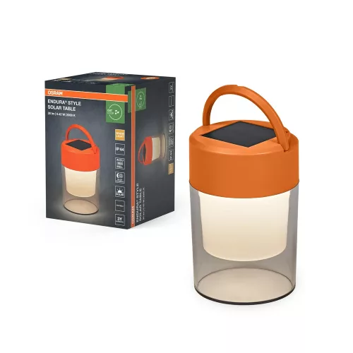 OSRAM Endura Solar Table napelemes asztali lámpa narancs, 0,42W 20lm 3000K, IP44, dimmelhető, USB