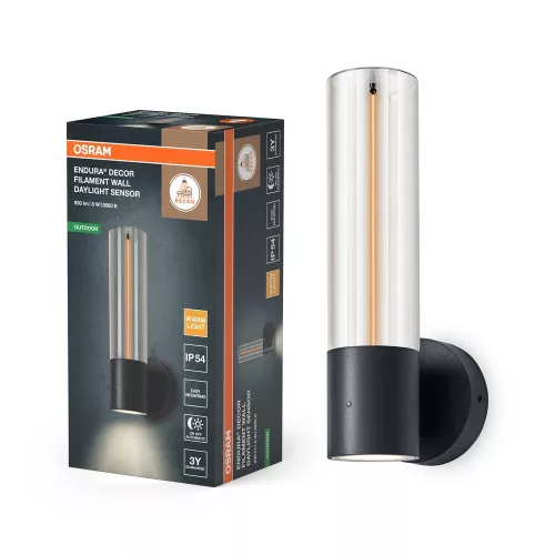 OSRAM Endura Decor Filament Wall fali sötétszürke, 8W 600lm 3000K, IP54, fényérzékelős, 4 üzemmód