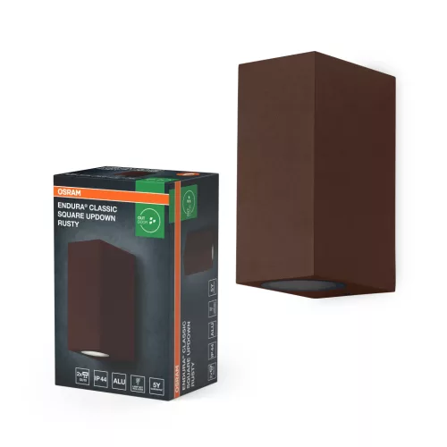OSRAM ENDURA® négyzetes fel-le világító LED oldalfali lámpa, kültéri, rozsdaszínű, GU10, alumínium, IP54, hossz: 92 mm ( 4099854712418 )