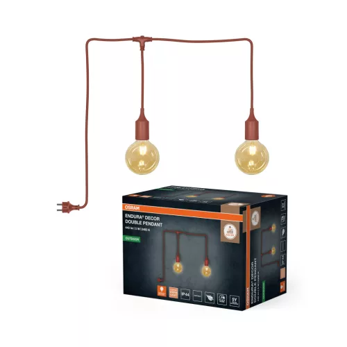 OSRAM ENDURA® hordozható függőlámpa kábellel, 2 izzóval, kültéri, barna, 2 × 220 lm, 2,5 W, 2400 K, alumínium, IP44, kábelhossz: 6 m, dimmelhető ( 4099854724374 )