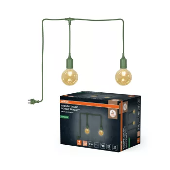   OSRAM ENDURA® hordozható függőlámpa kábellel, 2 izzóval, kültéri, zöld, 2 × 220 lm, 2,5 W, 2400 K, alumínium, IP44, kábelhossz: 6 m, dimmelhető ( 4099854724411 )