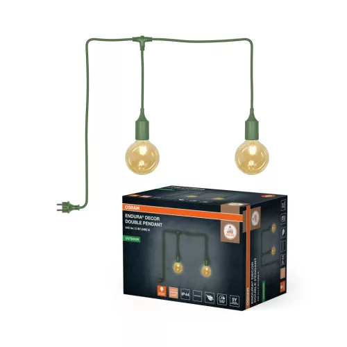 OSRAM ENDURA® hordozható függőlámpa kábellel, 2 izzóval, kültéri, zöld, 2 × 220 lm, 2,5 W, 2400 K, alumínium, IP44, kábelhossz: 6 m, dimmelhető ( 4099854724411 )