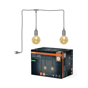   OSRAM ENDURA® hordozható függőlámpa kábellel, 2 izzóval, kültéri, szürke, 2 × 220 lm, 2,5 W, 2400 K, alumínium, IP44, kábelhossz: 6 m, dimmelhető ( 4099854724732 )