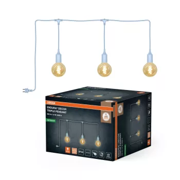   OSRAM ENDURA® hordozható függőlámpa kábellel, 3 izzóval, kültéri, fekete, 3 × 300 lm, 4 W, 2000 K, alumínium, IP44, kábelhossz: 7 m, dimmelhető ( 4099854724817 )