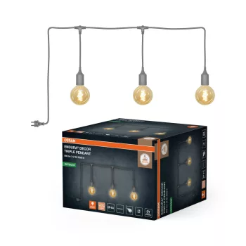   OSRAM ENDURA® hordozható függőlámpa kábellel, 3 izzóval, kültéri, szürke, 3 × 300 lm, 4 W, 2000 K, alumínium, IP44, kábelhossz: 7 m, dimmelhető ( 4099854724855 )