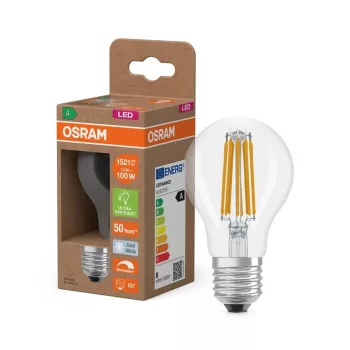 OSRAM Superstar+ dimmelhető LED izzó, körte forma, átlátszó üveg, E27 foglalat, 7,2W, 4000K, 1521lm