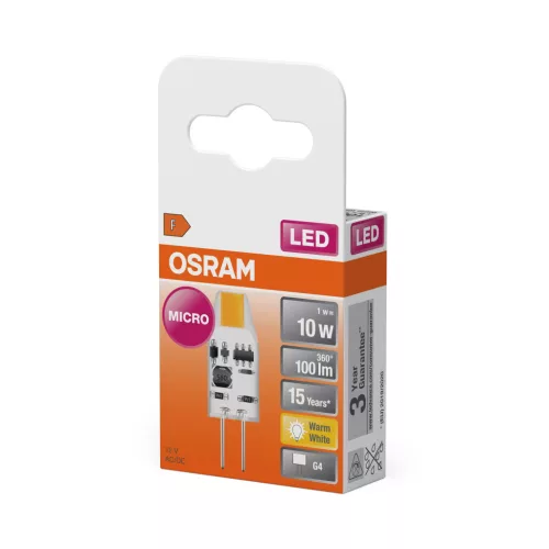 OSRAM LED izzó, G4 foglalat, 1W, 2700K meleg fehér, 300lm, fehér, prémium világítás