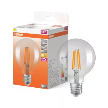 OSRAM Superstar dimmelhető LED globe izzó, gömb forma, átlátszó üveg, E27 foglalat, 5,9W, 2700K