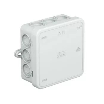 OBO Bettermann A 11 világosszürke leágazódoboz 85x85x40 mm IP55 halogénmentes polietilén