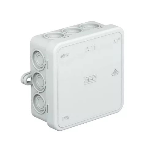 OBO Bettermann A 11 világosszürke leágazódoboz 85x85x40 mm IP55 halogénmentes polietilén