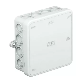 OBO Bettermann A 14 világosszürke leágazódoboz 100x100x40 mm IP55 halogénmentes polietilén