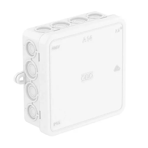 OBO Bettermann A 14 HF RW hófehér leágazódoboz 100x100x40 mm IP55 halogénmentes polietilén