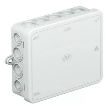 OBO Bettermann A 18 világosszürke leágazódoboz 125x100x40 mm IP55 halogénmentes polietilén