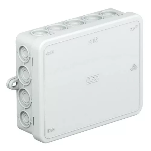 OBO Bettermann A 18 világosszürke leágazódoboz 125x100x40 mm IP55 halogénmentes polietilén