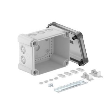   Obo Bettermann 2005096 - X10 R LGR-TR - Leágazódoboz átlátszó fedéllel, 2069 sínnel 190x150x125 grau / transparent