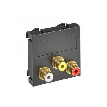   Obo Bettermann 6105189 MTG-12R F SWGR1 Modul 45 RCA csatlakozóaljzat hármas hüvely-hüvely 45x45mm szürkésfekete