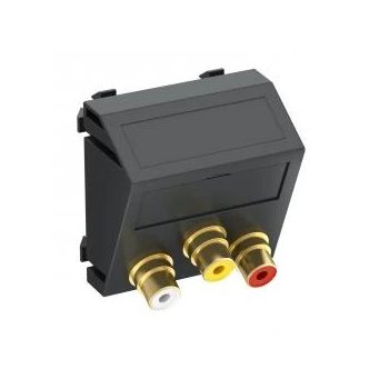   Obo Bettermann 6105201 MTS-12R F SWGR1 Modul 45 RCA csatlakozóaljzat hármas hüvely-hüvely 45x45mm szürkésfekete