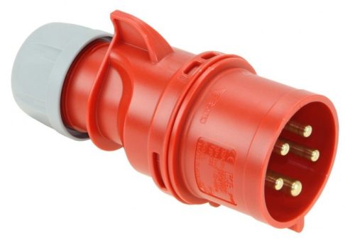 PCE, 025-6, ipari csatlakozó lengő dugvilla egyenes 5P (3P+N+F) 32A 6h, 400V 50/60 Hz, IP44, Dfh-324, piros, csavaros csatlakozás, Shark (PCE 025-6)